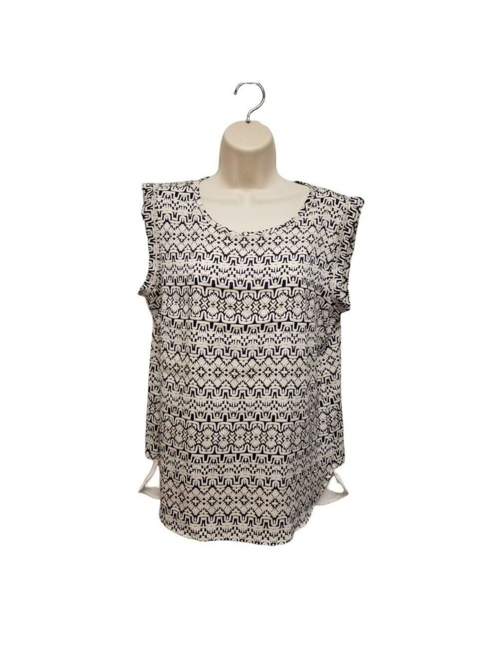 THE LIMITED Scoop Neck Sleeveless Semi Sheer Multicolor Blue/Cream Blouse Size M